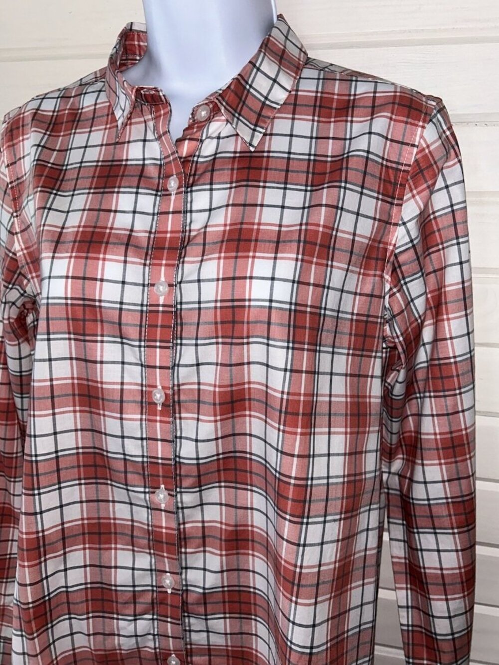Garnet Hill Sz 6 Essential Cotton Shirt L/S Button Up Plaid Peruvian Cotton EUC